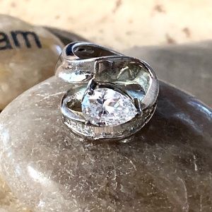Sterling Silver Pear Zirconia Stone With Baguette Stones